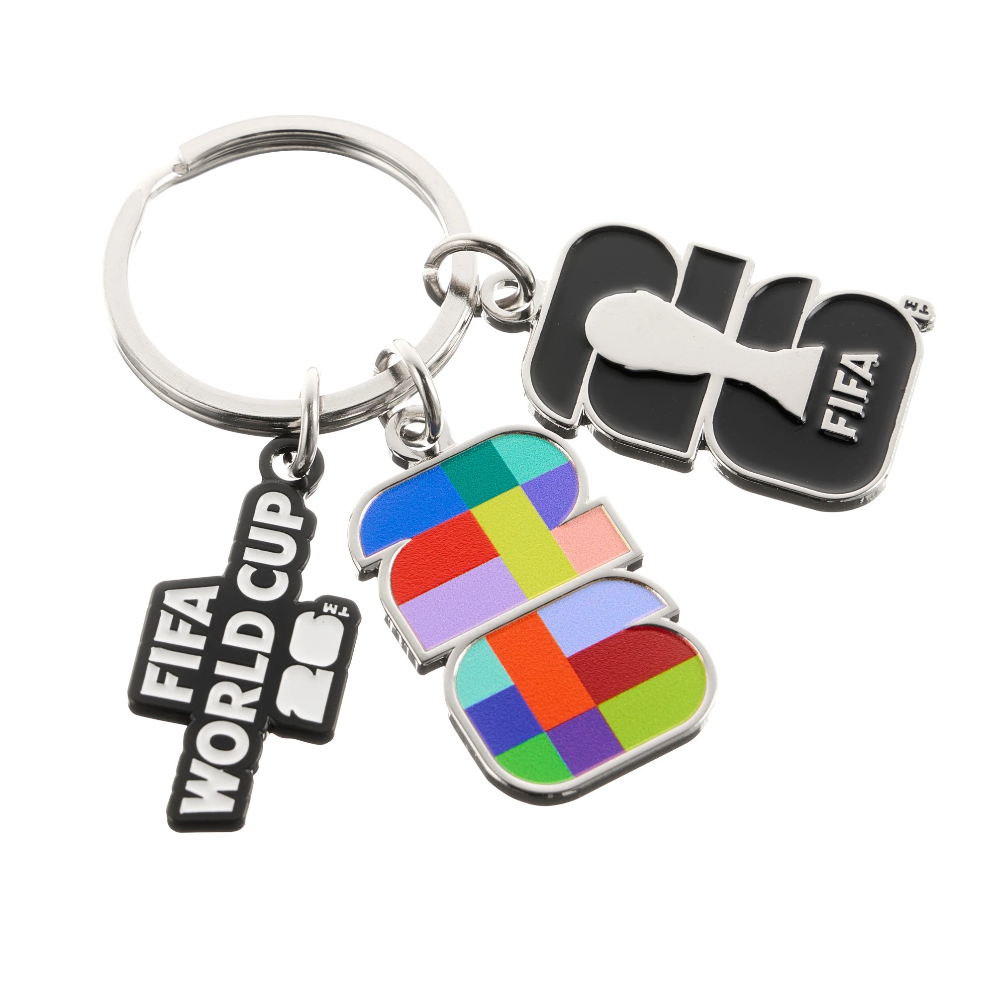 Keyring with FIFA World Cup logo and colourful design on a white background