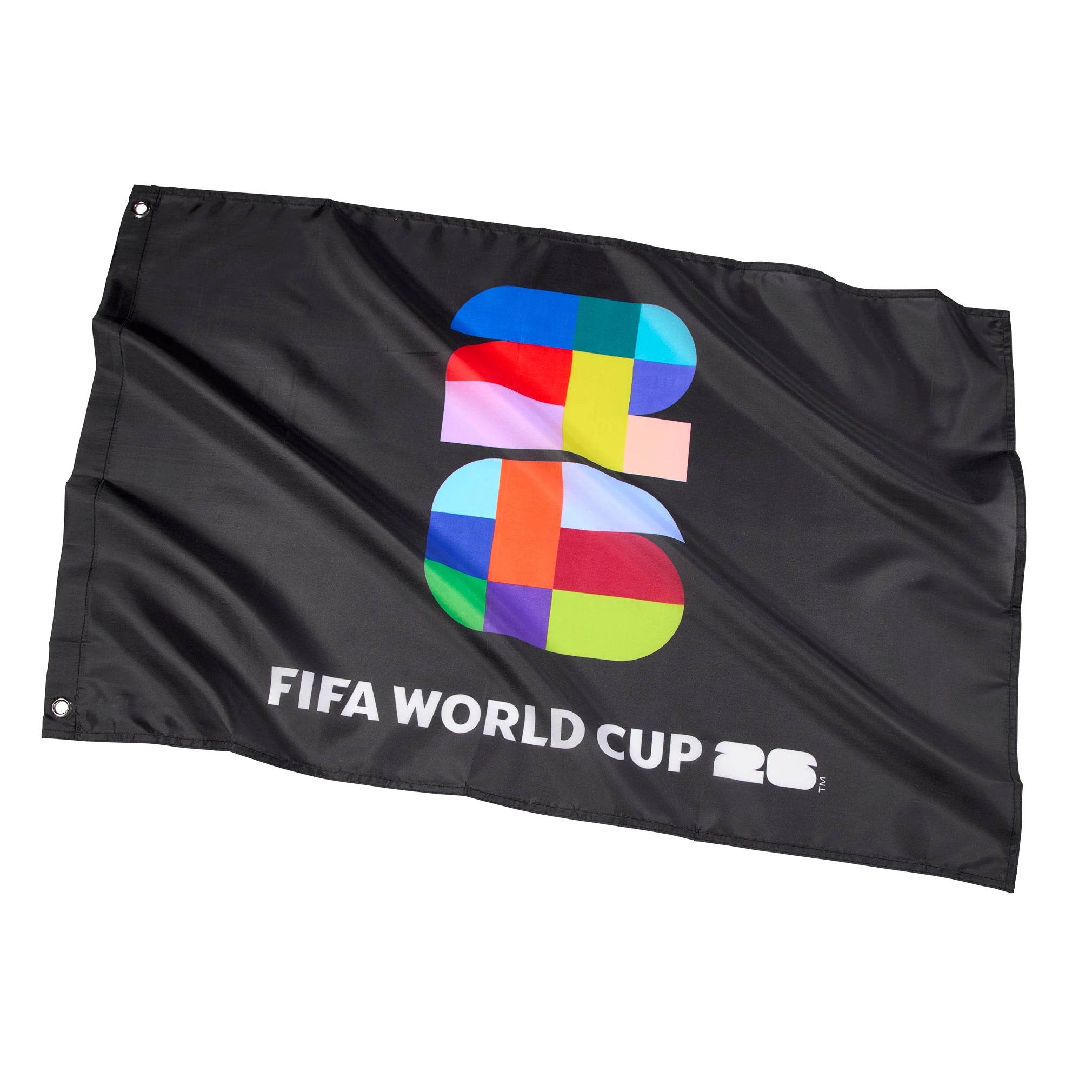 Collection of Black flag with colorful logo and 'FIFA World Cup 2026' text on a white background in a gallery layout