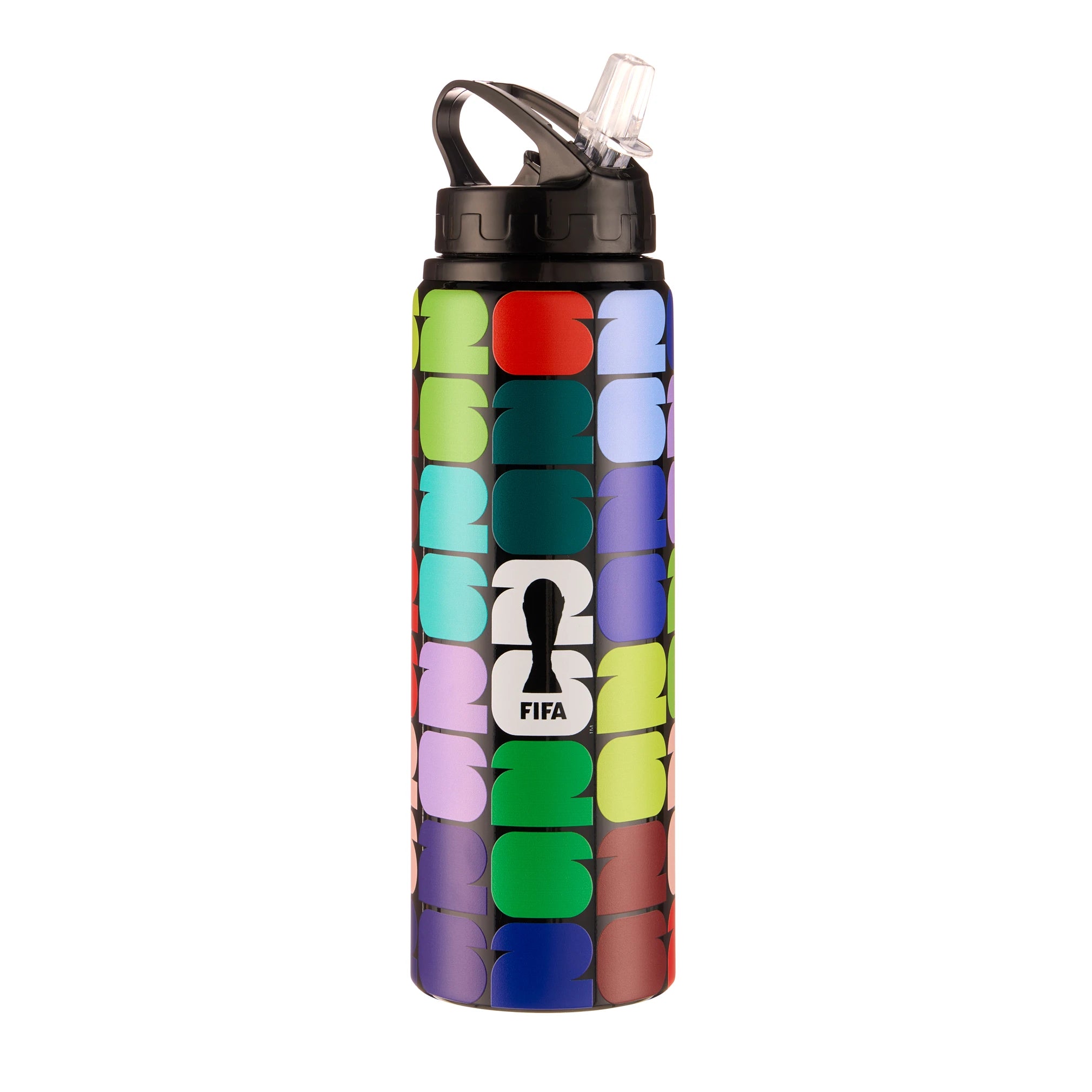 Collection of Colorful water bottle with a black lid and FIFA logo on a white background in a gallery layout