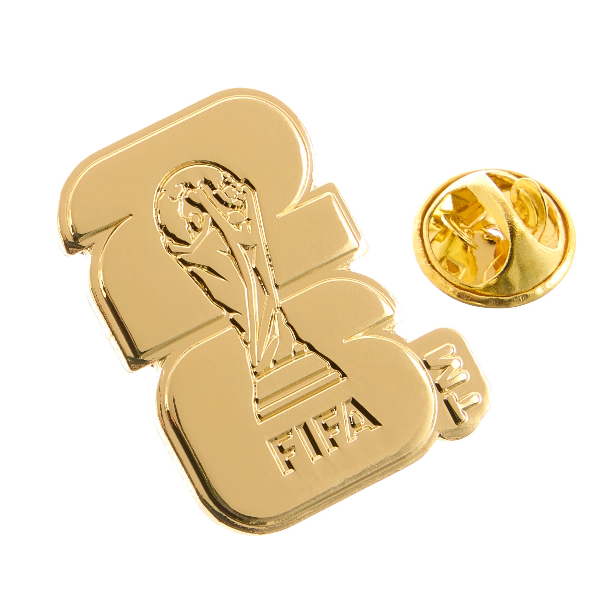 Collection of FIFA pin with a trophy design on a white background in a gallery layout