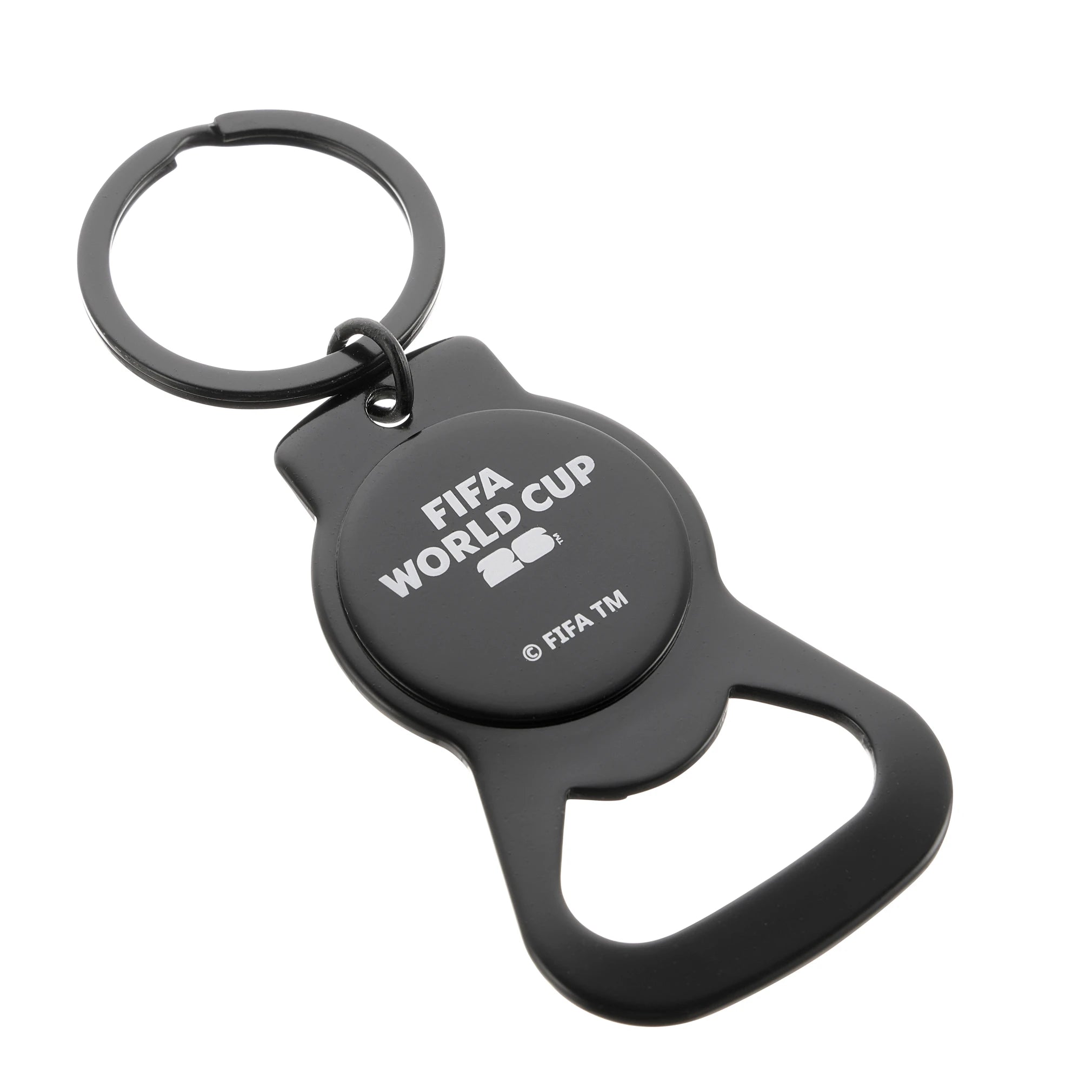 Collection of Black keyring with bottle opener and 'FIFA World Cup' text on a white background in a gallery layout
